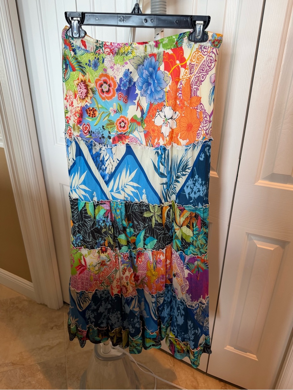 Johnny Was Multicolor Floral Patchwork Maxi Skirt